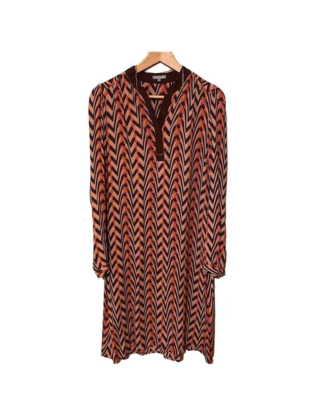 128. Maddison chevron print midi dress pink brown sz 38